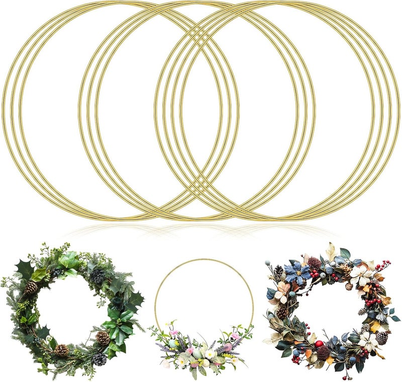 Aeaocvo 12 Inch Metal Hoops for Crafts, 10 PCS Gold Floral Macrame Hoop Dream Catcher Rings Hoops for Wedding Wreath Decor Wall Hanging DIY Crafts Supplies - Image 1